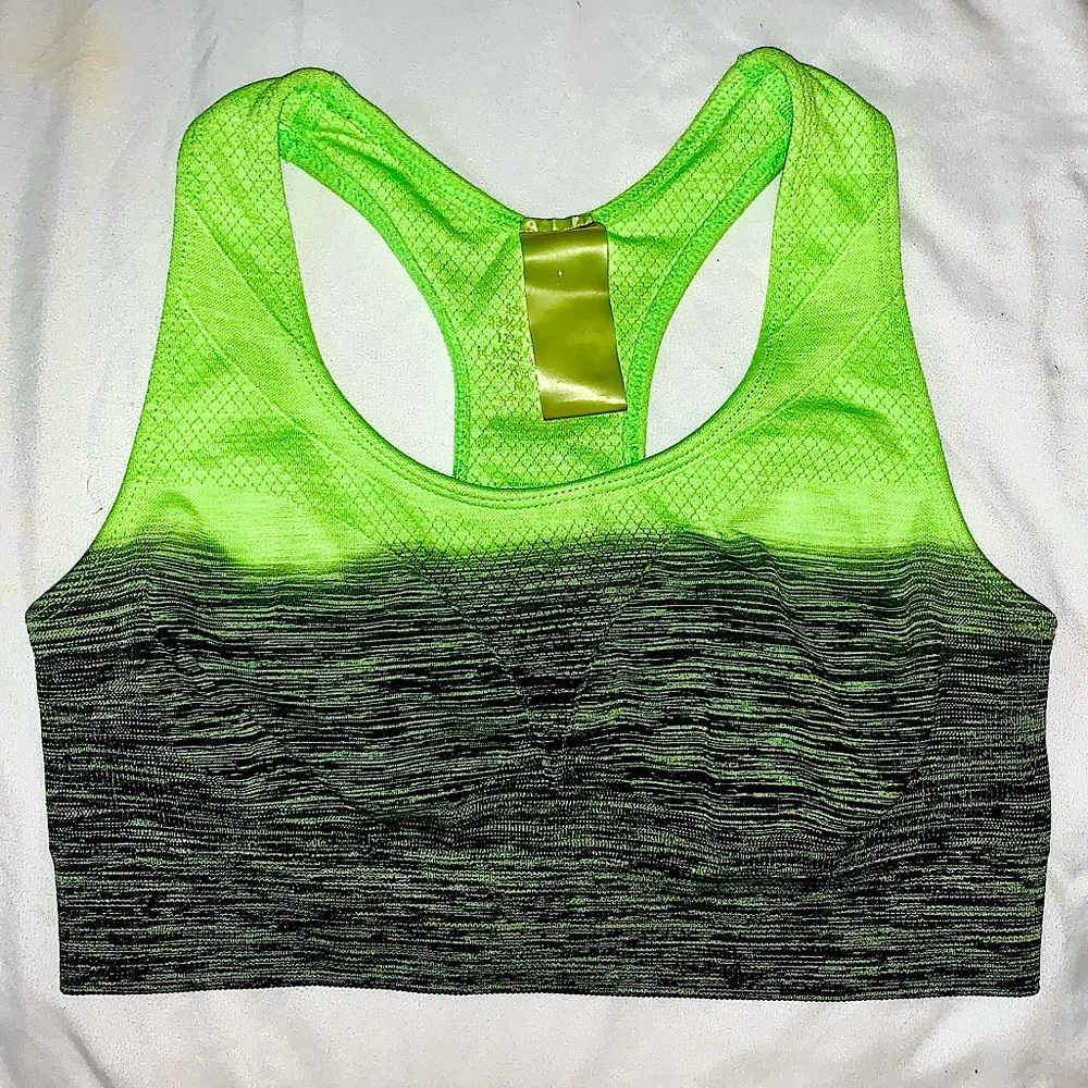 Electric Yoga Lime Green/Black Seamless Two Tone Ombrè Faded Sports Bra Sz XS/S